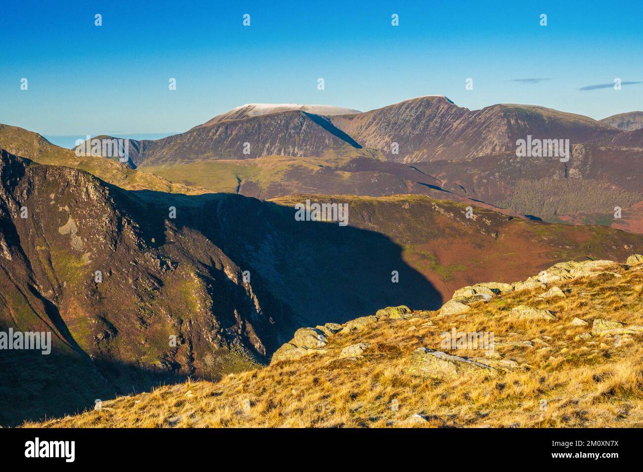 Die nordwestlichen Fells des Lake District National Park vom High Spy aus gesehen Stockfoto