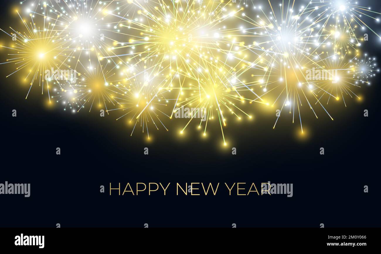 Neujahr festliche Vektor Hintergrund mit Feuerwerk und funkeln Feier Lichter. Frohe weihnachten und glückliches neues Jahr buntes Feuerwerk. Zusammenfassung Stock Vektor