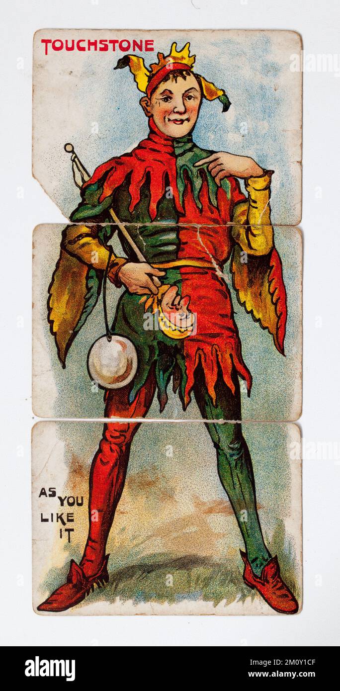 Vintage-Spielkarte Illustration von Shakespeares Touchstone aus „As You Like IT“ Stockfoto