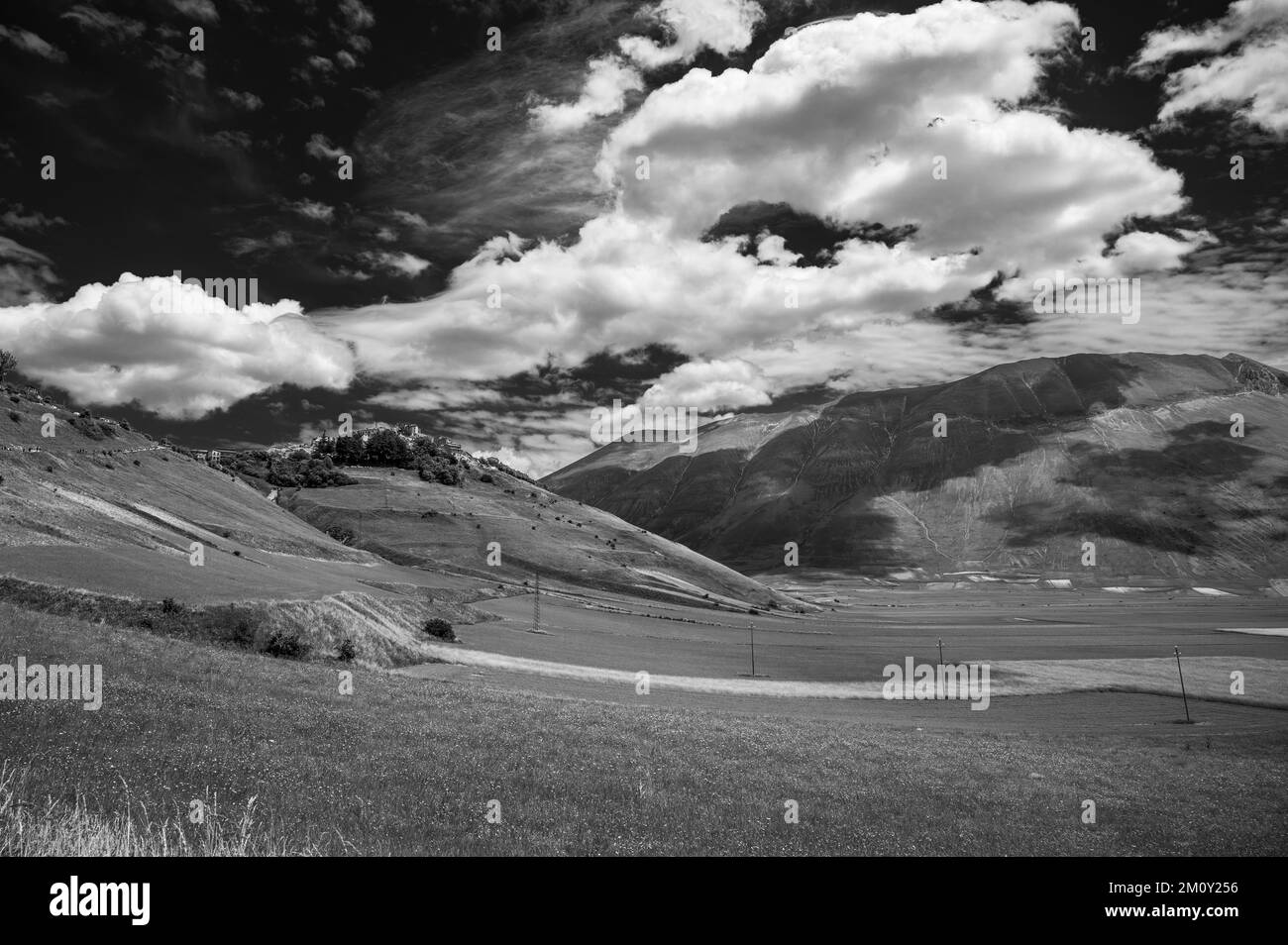 Castelluccio di Norcia. Schwarzweißbilder. Stockfoto