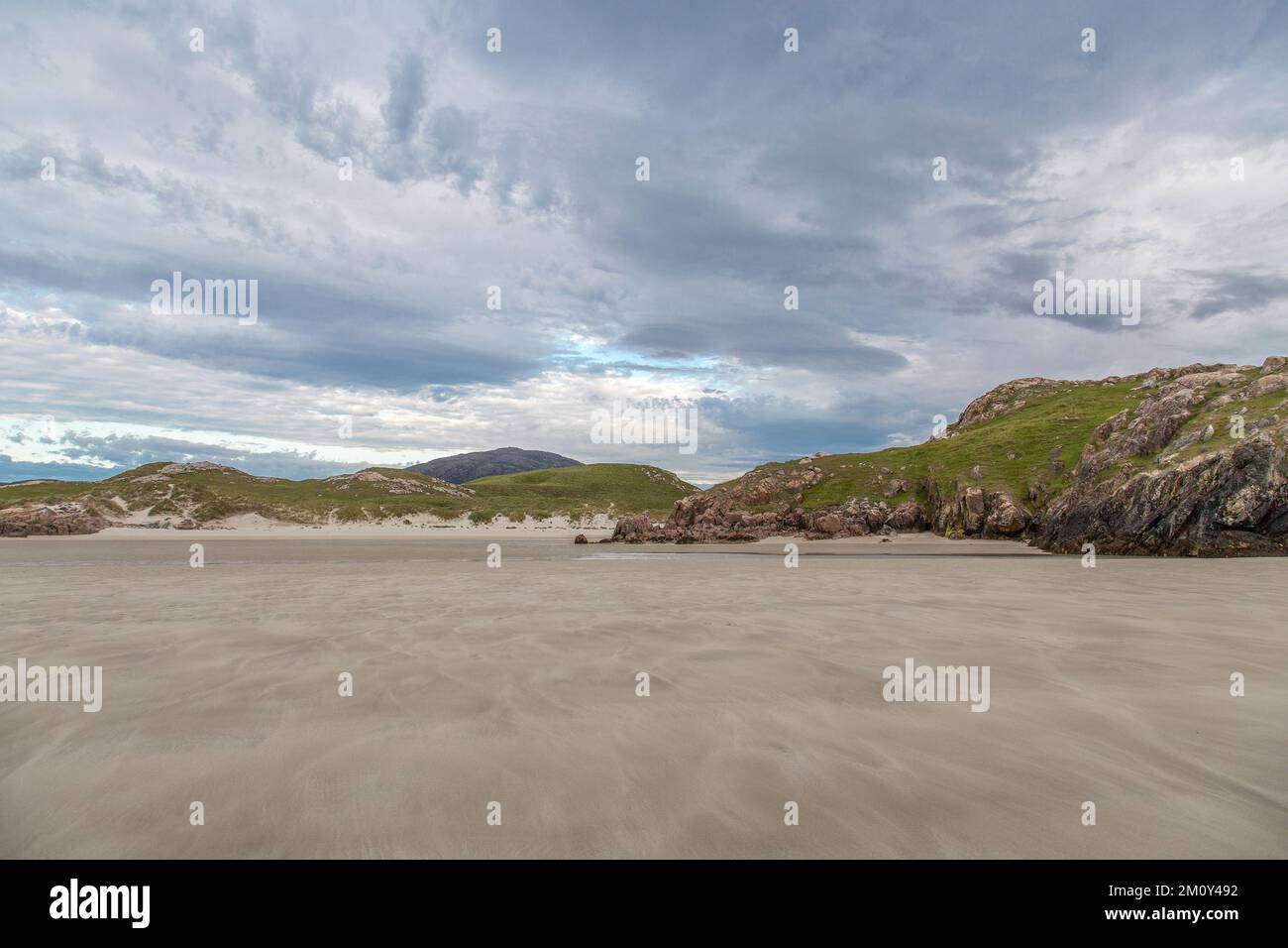 Dünen, Felsen und Sand Drift, Uig Beach, Uig, Lewis, Isle of Lewis, Hebriden, Äußere Hebriden, Westliche Inseln, Schottland, Vereinigtes Königreich Stockfoto