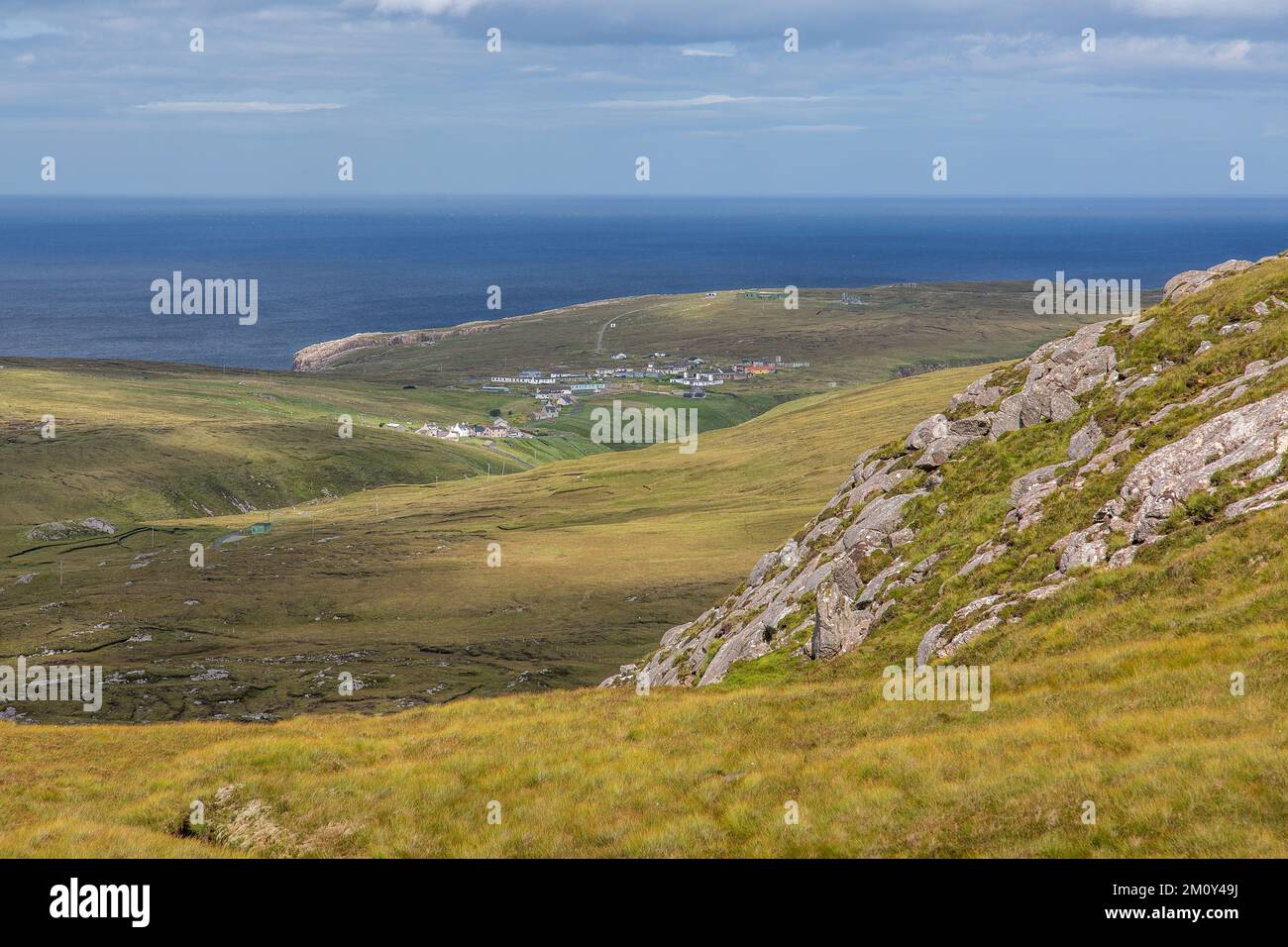 Ausblick auf Aird Uig und Gallan Head, Lewis, Isle of Lewis, Hebriden, Äußere Hebriden, Westliche Inseln, Schottland, Vereinigtes Königreich, Großbritannien Stockfoto