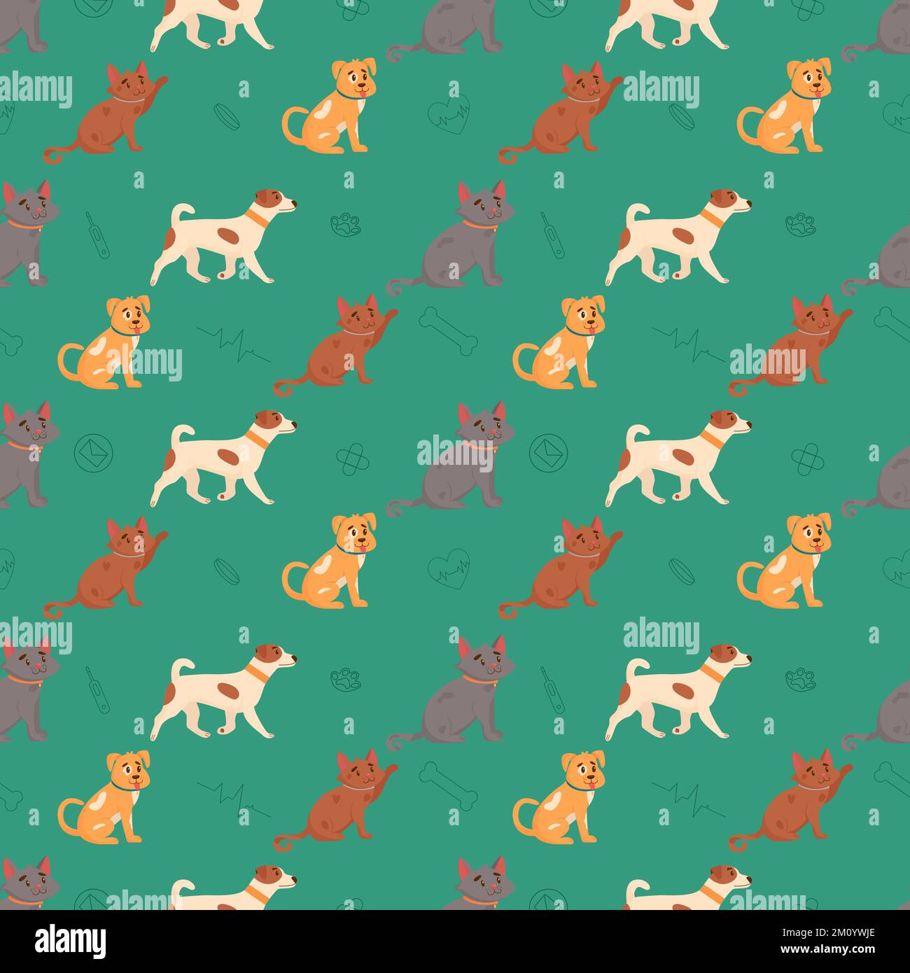 Hunde und Katzen nahtloses Muster. Flache Vektorgrafik Stock Vektor