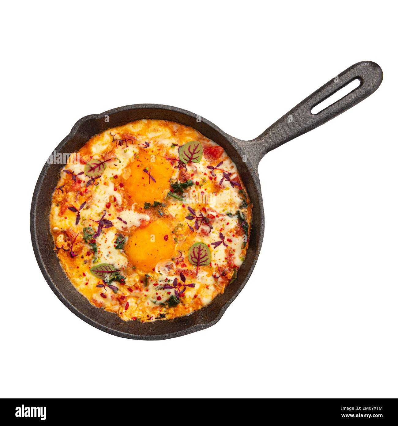 Pfanne mit Shakshuka-Gericht aus dem Nahen Osten Stockfoto