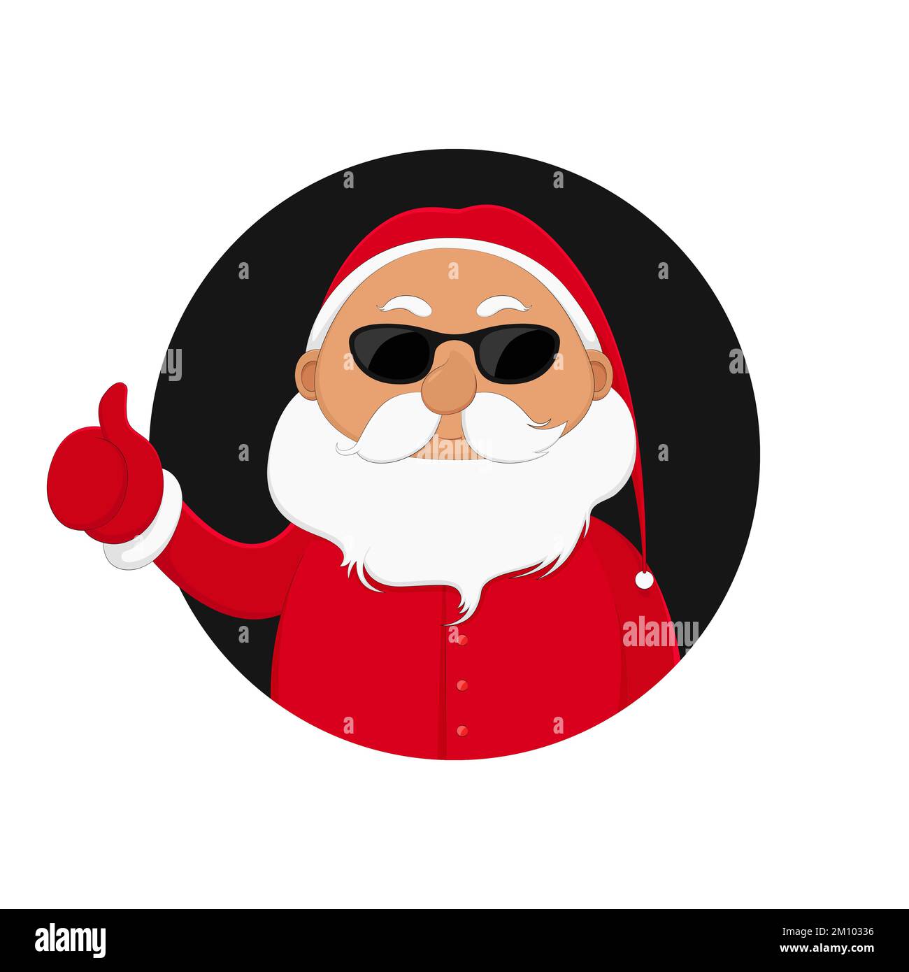 Der Weihnachtsmann mit Sonnenbrille zeigt Daumen nach oben. Vektordarstellung. Stock Vektor