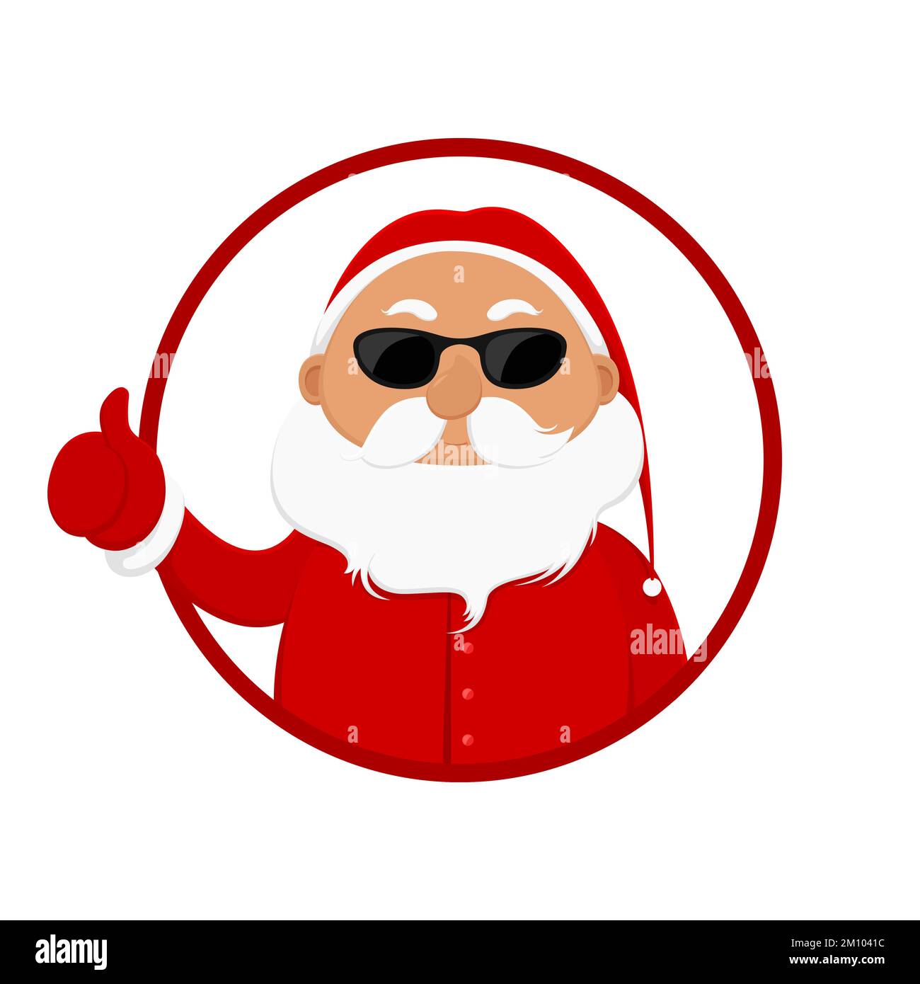 Der Weihnachtsmann mit Sonnenbrille zeigt Daumen hoch. Vektordarstellung. Stock Vektor