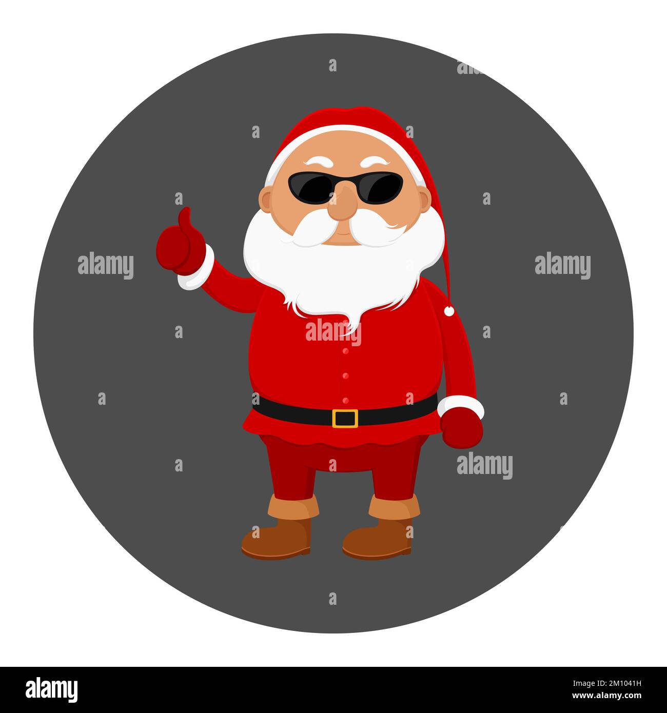 Der Weihnachtsmann mit Sonnenbrille zeigt Daumen nach oben. Weihnachtsavatar. Vektordarstellung. Stock Vektor