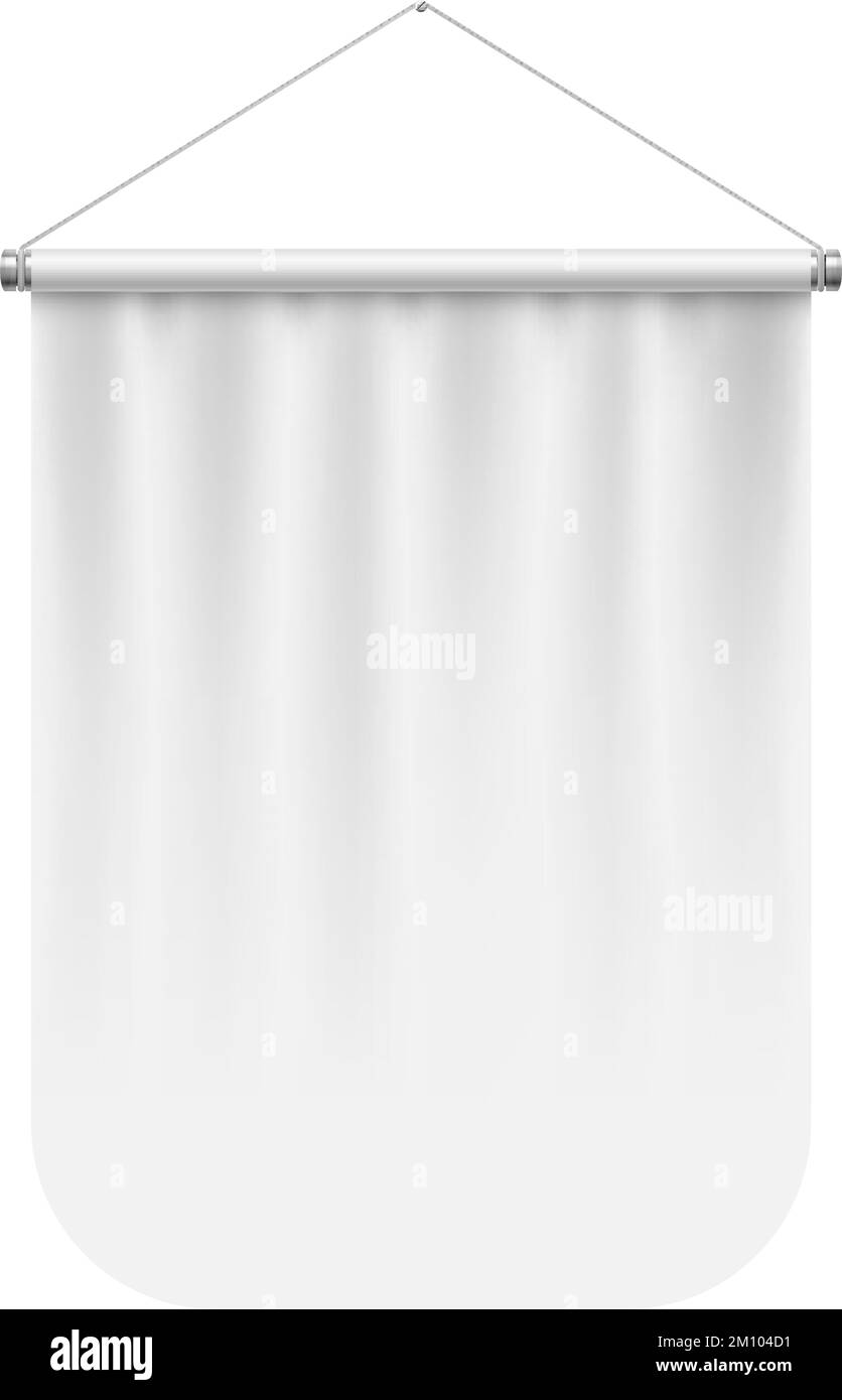 Vertikaler weißer Pennant, der an einer weißen Wand hängt. Leere Vorlage Abbildung des Sport Flag Symbol Mockup für Creative Design Stock Vektor