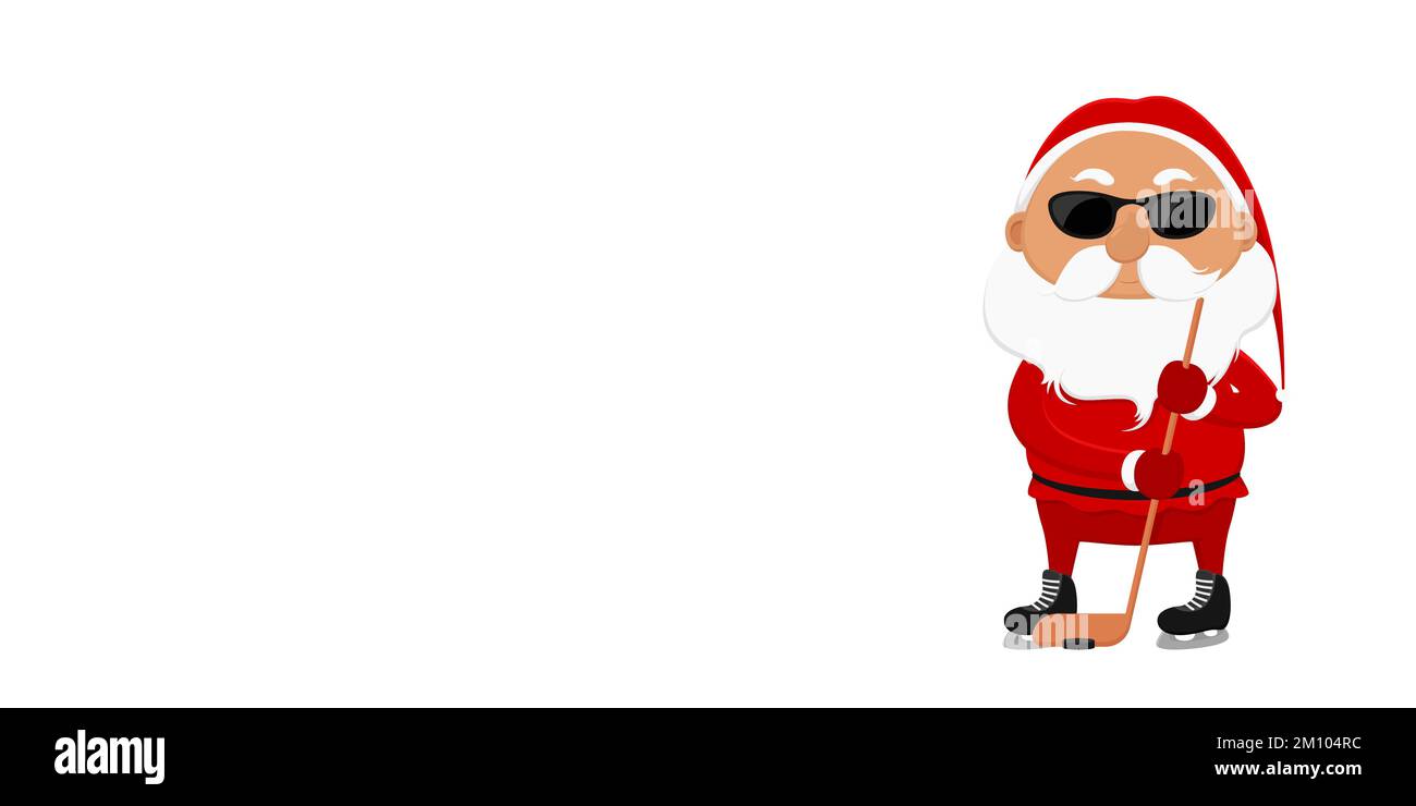 Weihnachtsmann mit Hockeyschläger. Poster mit Kopierbereich. Vektordarstellung. Stock Vektor