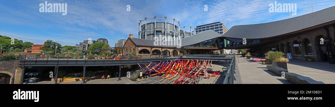 Coal Drops Yard Panorama, Einzelhandel und Unterhaltungsentwicklung, nördlich von Kings Cross, Stable Street, Camden, London, England, UK, N1C 4DQ Stockfoto