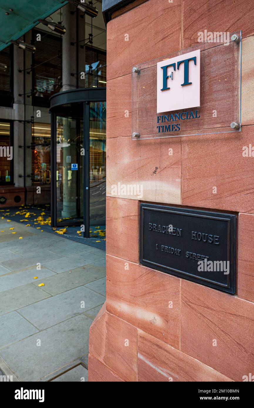 FT London HQ Financial Times Hauptsitz im Bracken House im City of London Financial District. 2019 kehrte die FT in ihre historische Heimat zurück. Stockfoto