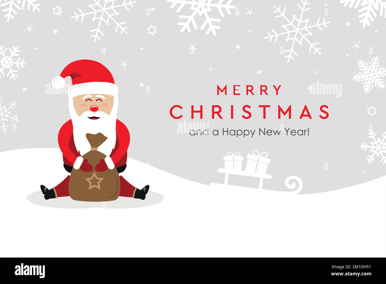 weihnachtsgrußkarte mit niedlichem weihnachtsmann auf verschneitem Hintergrund Stock Vektor