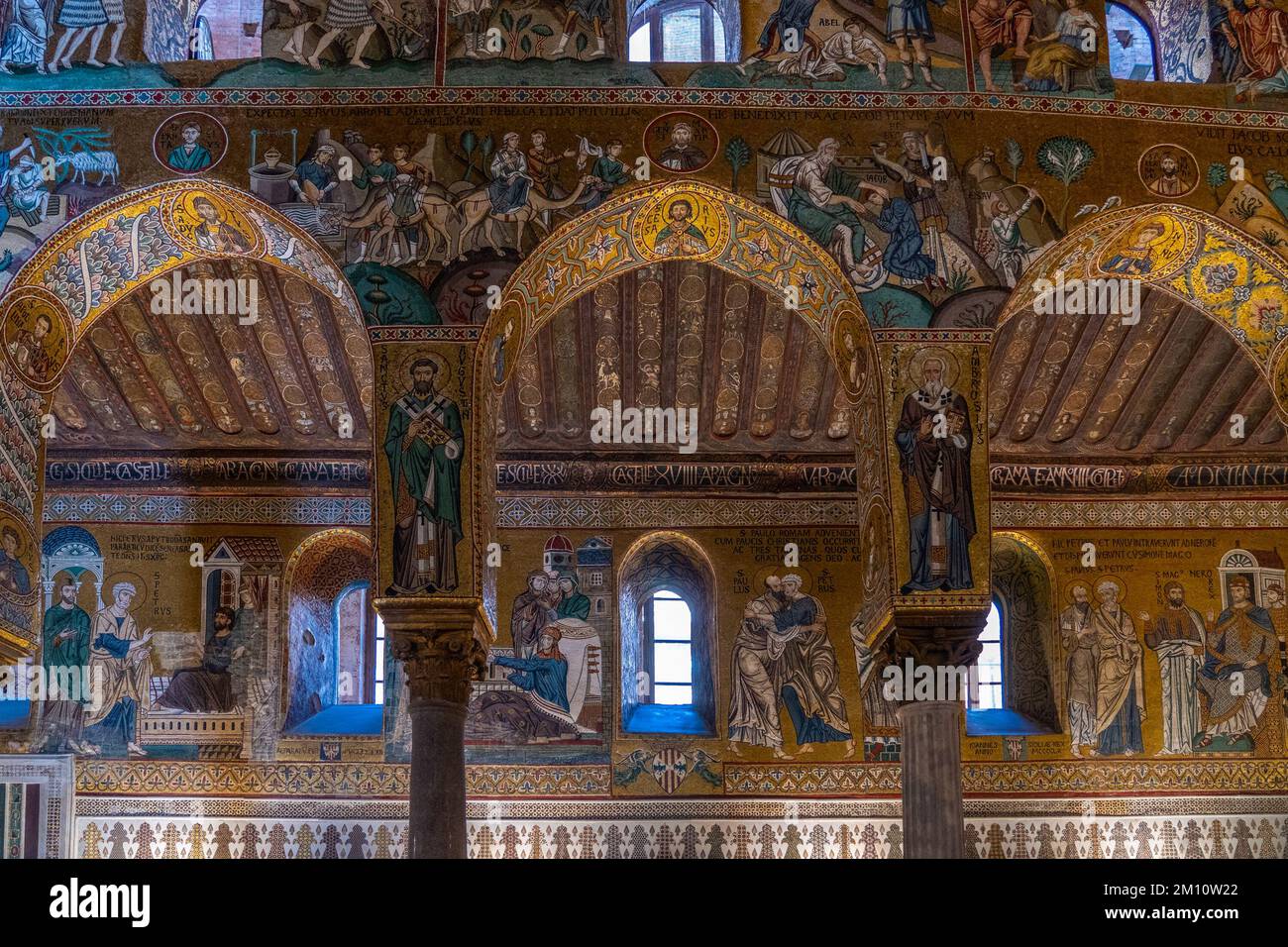 Mosaike in der Palatinkapelle, die Kapelle der normannischen Könige im Königspalast. Palermo. Sizilien. Italien. Stockfoto