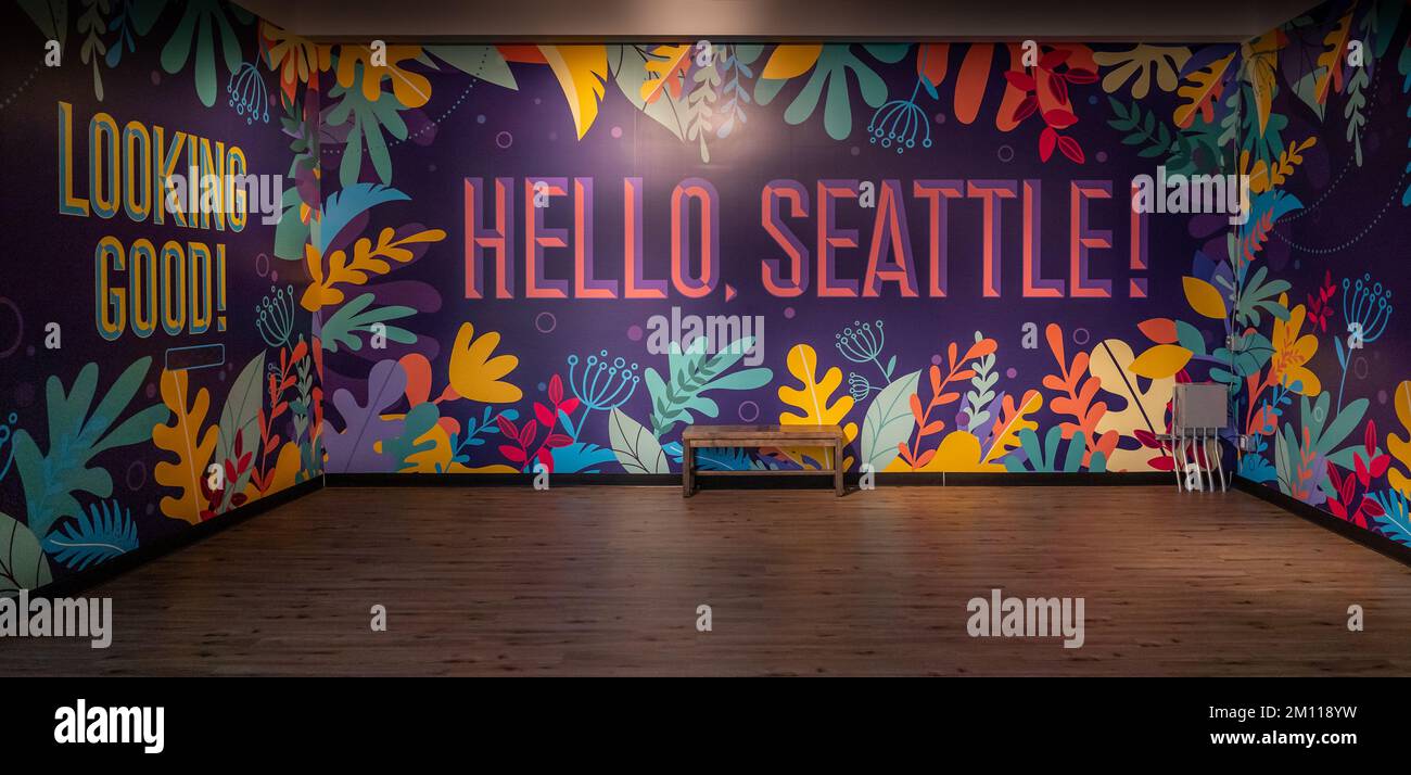 Farbenfrohe und fröhliche Wandgemälde in Seattle Stockfoto Farbenfrohe und fröhliche Wandgemälde in Seattle Stockfoto