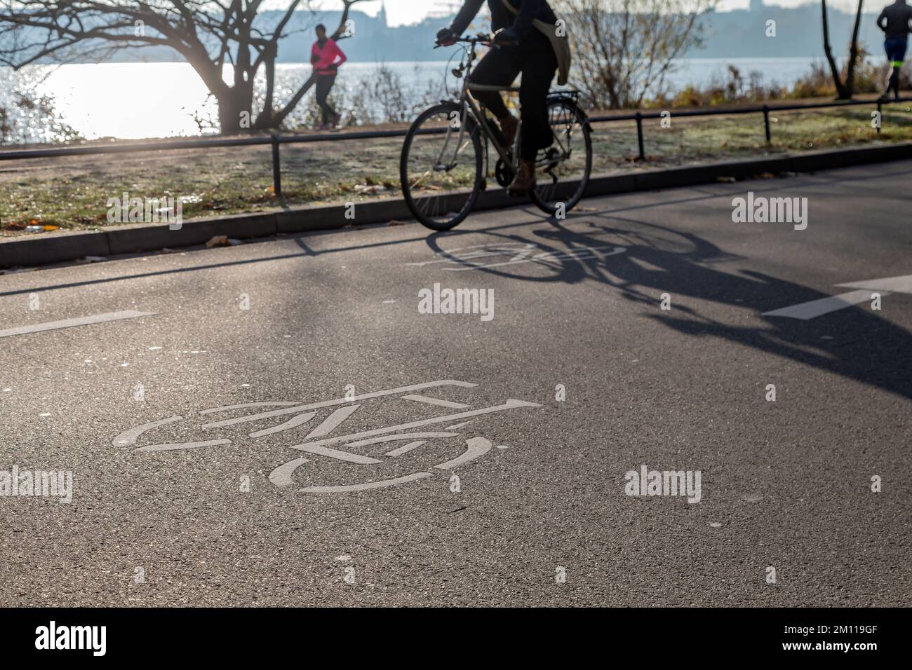 Piktogramm auf einer Fahrradstraße in hamburg Stockfoto