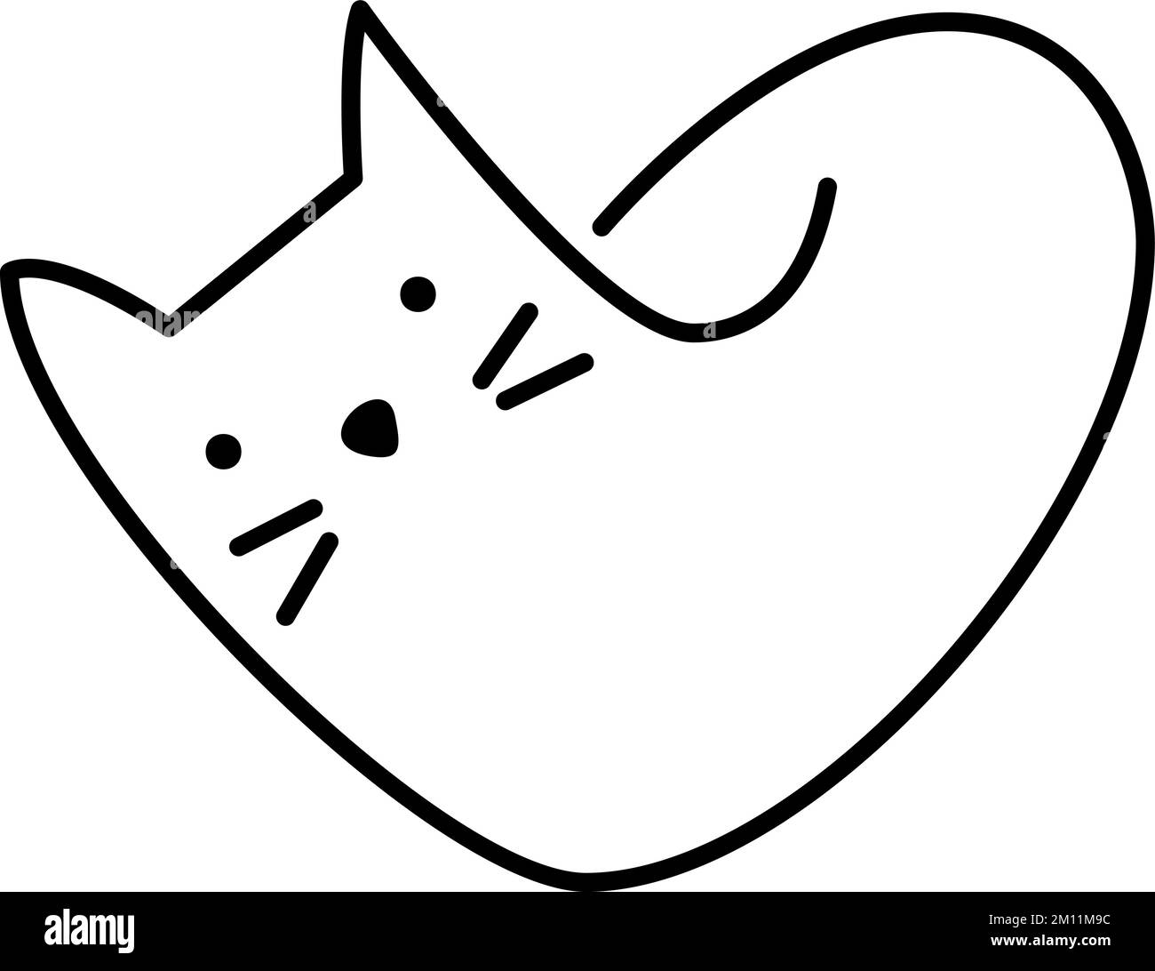 Niedliche einzeilige Vektorkatze mit Herzlogo. Minimalistische Katze im abstrakten handgezeichneten Stil, minimalistische einzeilige Zeichnung. Ein handgezogenes, hübsches Haustier. Abstrakt Stock Vektor