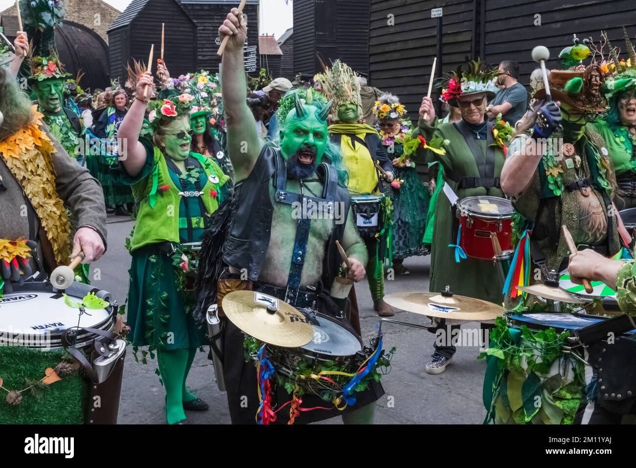 England, East Sussex, Hastings, The Annual Jack in the Green Festival, Musical Band at the Jack in the Green Parade Stockfoto