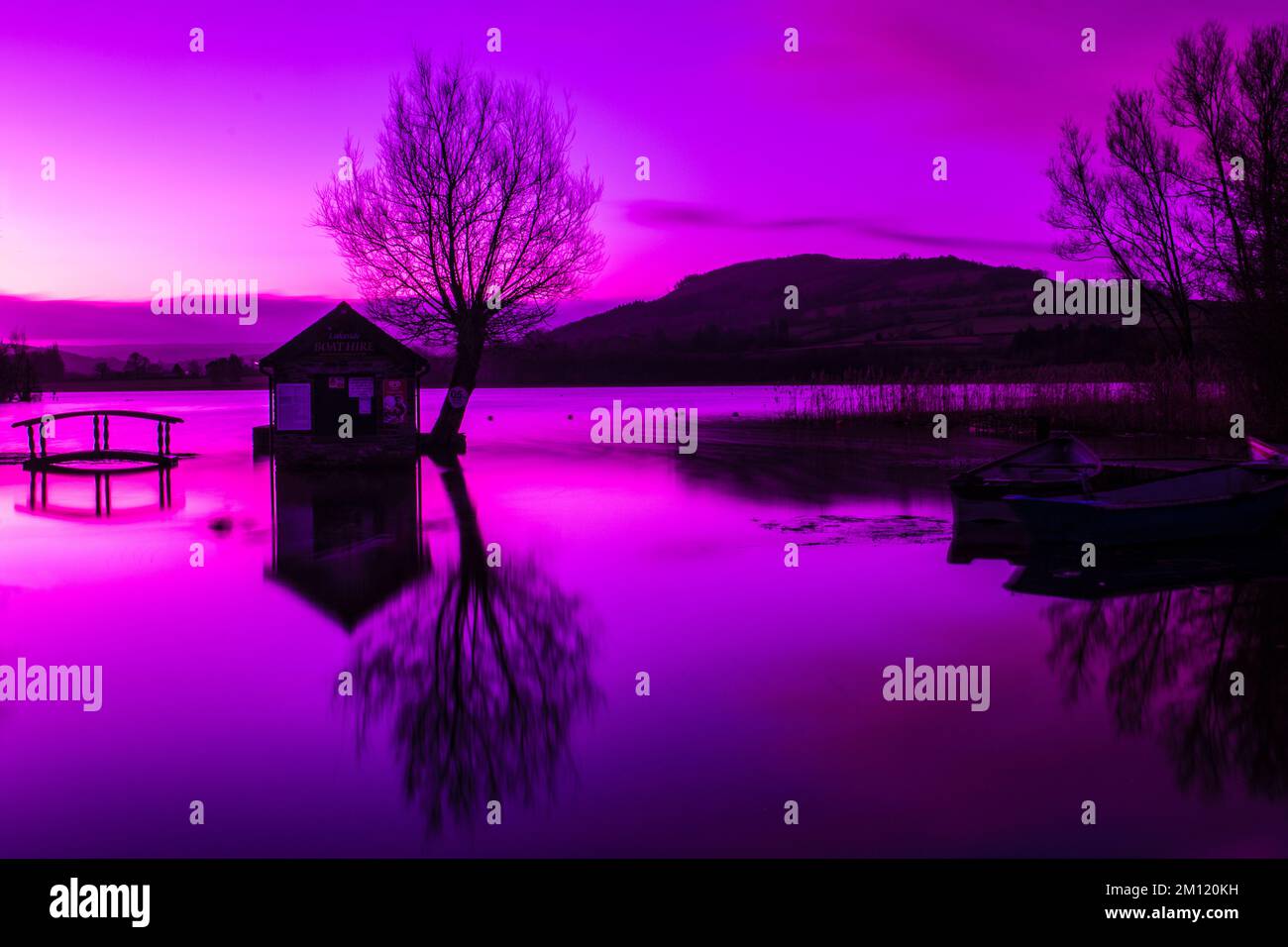 Morgengrauen am Llangorse Lake, Brecon, Powys, Wales Stockfoto