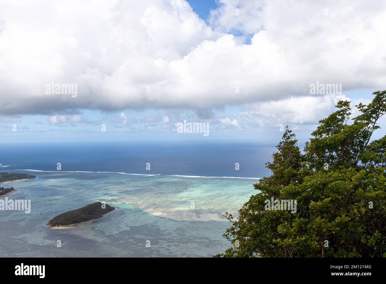 Der Blick vom berühmten Berg Le Morne Brabant auf Mauritius. Stockfoto
