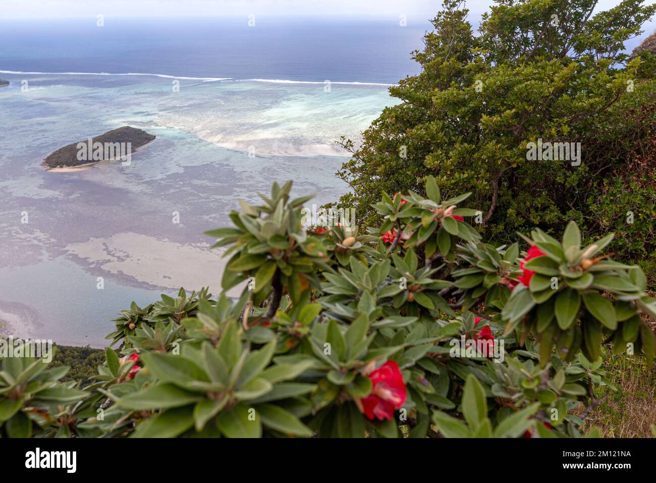 Der Blick vom berühmten Berg Le Morne Brabant auf Mauritius. Stockfoto