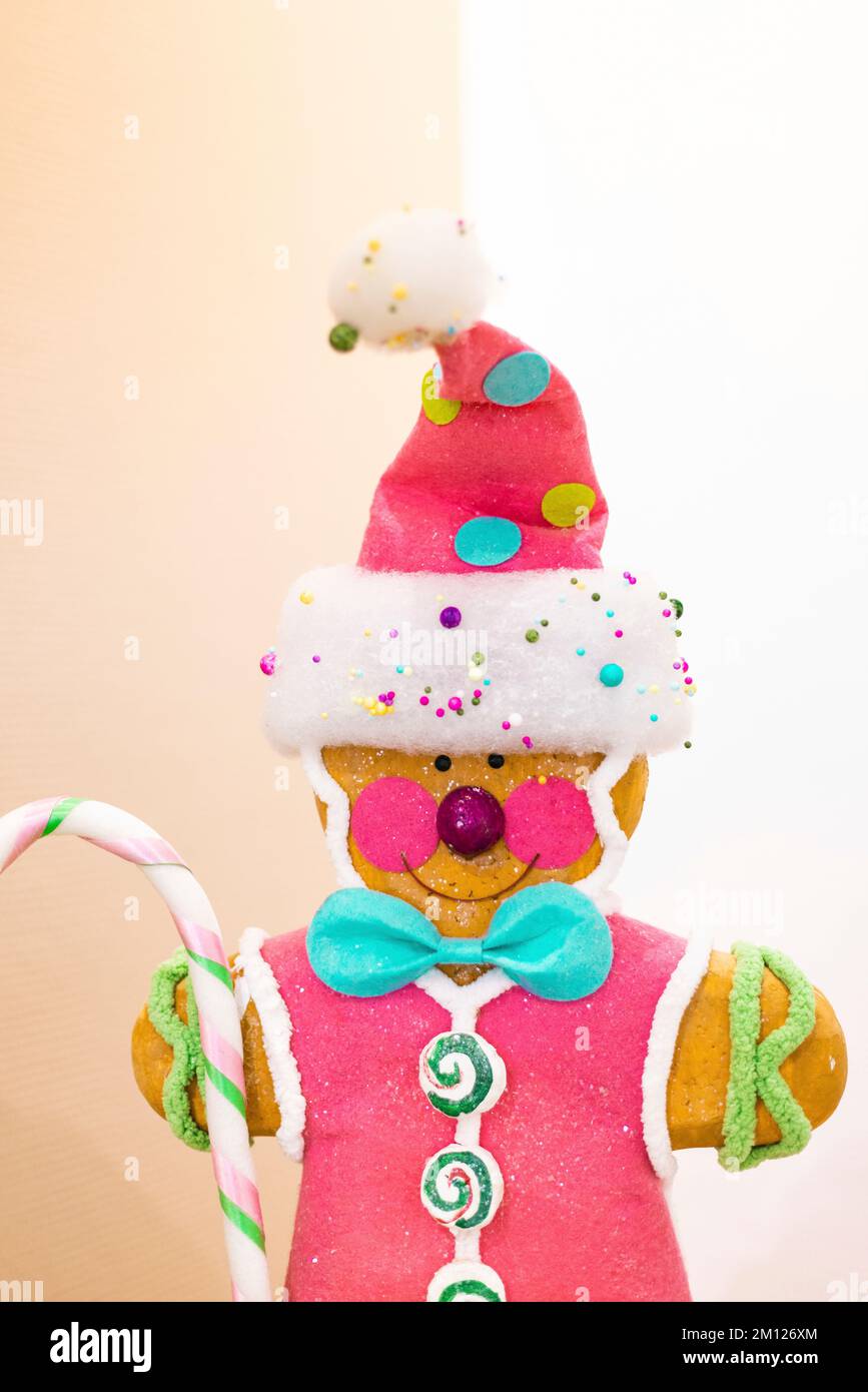 Detail eines bunten Lebkuchen-Mannes zur Weihnachtszeit Stockfoto