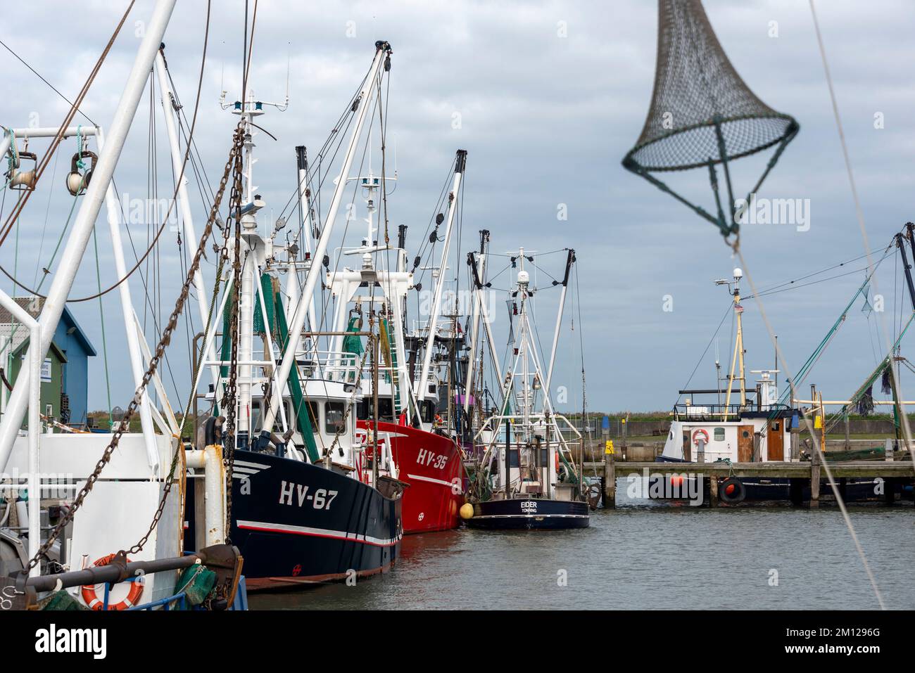 Fischerboote im Hafen, Waddenmeer Insel Rømø, Havneby, Syddanmark, Dänemark Stockfoto