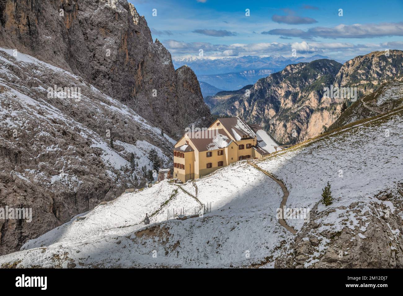 Italien, Südtirol, Provinz Bozen, Reifen, Ciamintal / Tschamintal, Dolomiten. Bergamo Zufluchtsort / Grasleitenhütte Stockfoto