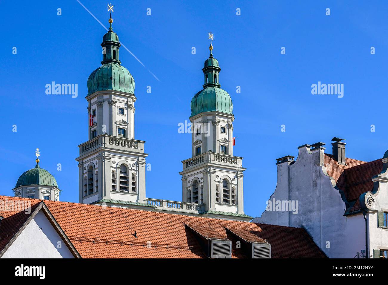 Die Türme der Lorenzkirche, Kempten, Allgäu, Bayern, Deutschland, Europa Stockfoto