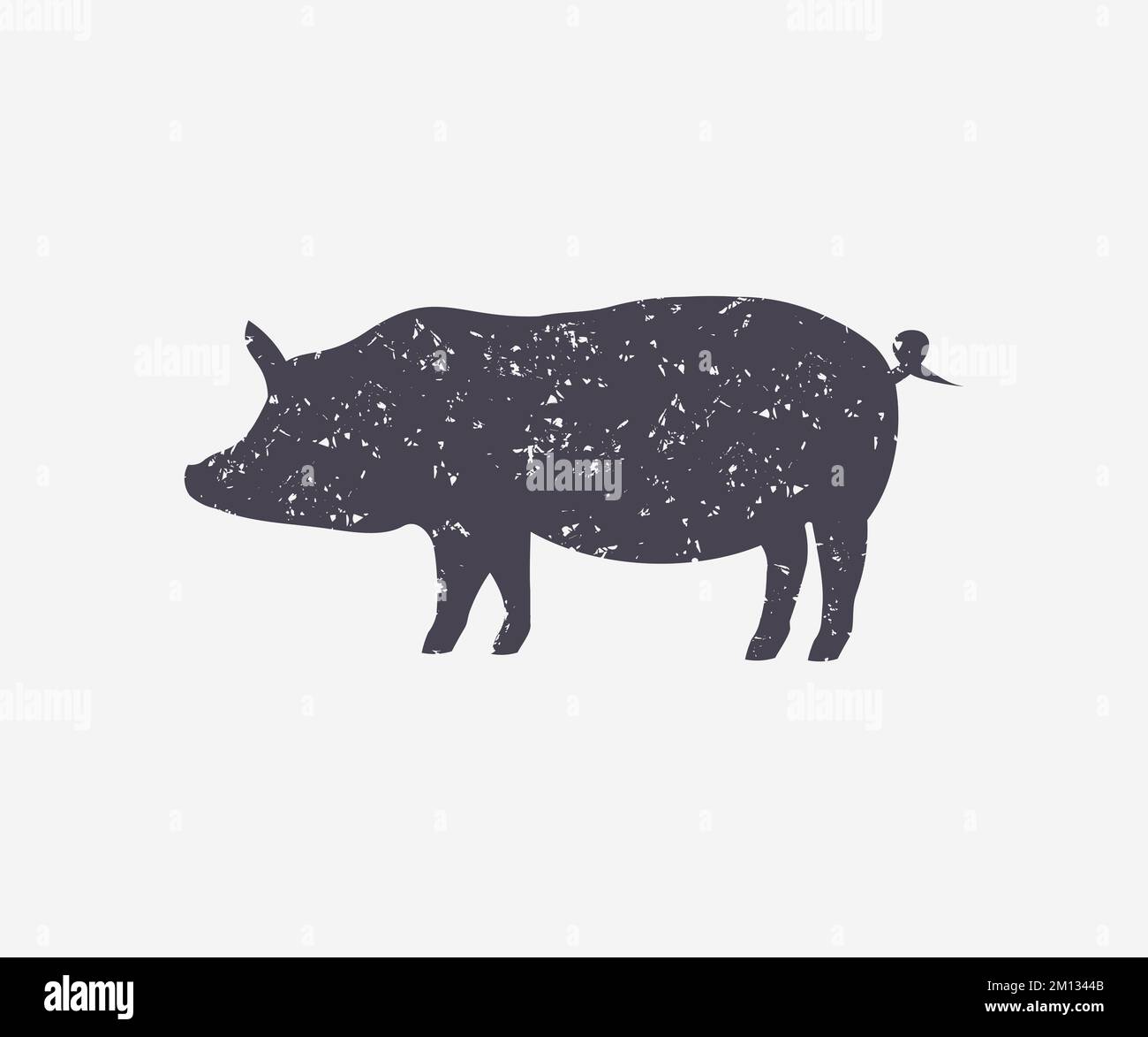 „Pig Grunge“-Silhouette für die Fleischindustrie oder den Bauernmarkt Logo-Design. Schweinemblem für Metzger, Restaurant, Steakhaus, Barbecue-Design-Vektor. Stock Vektor