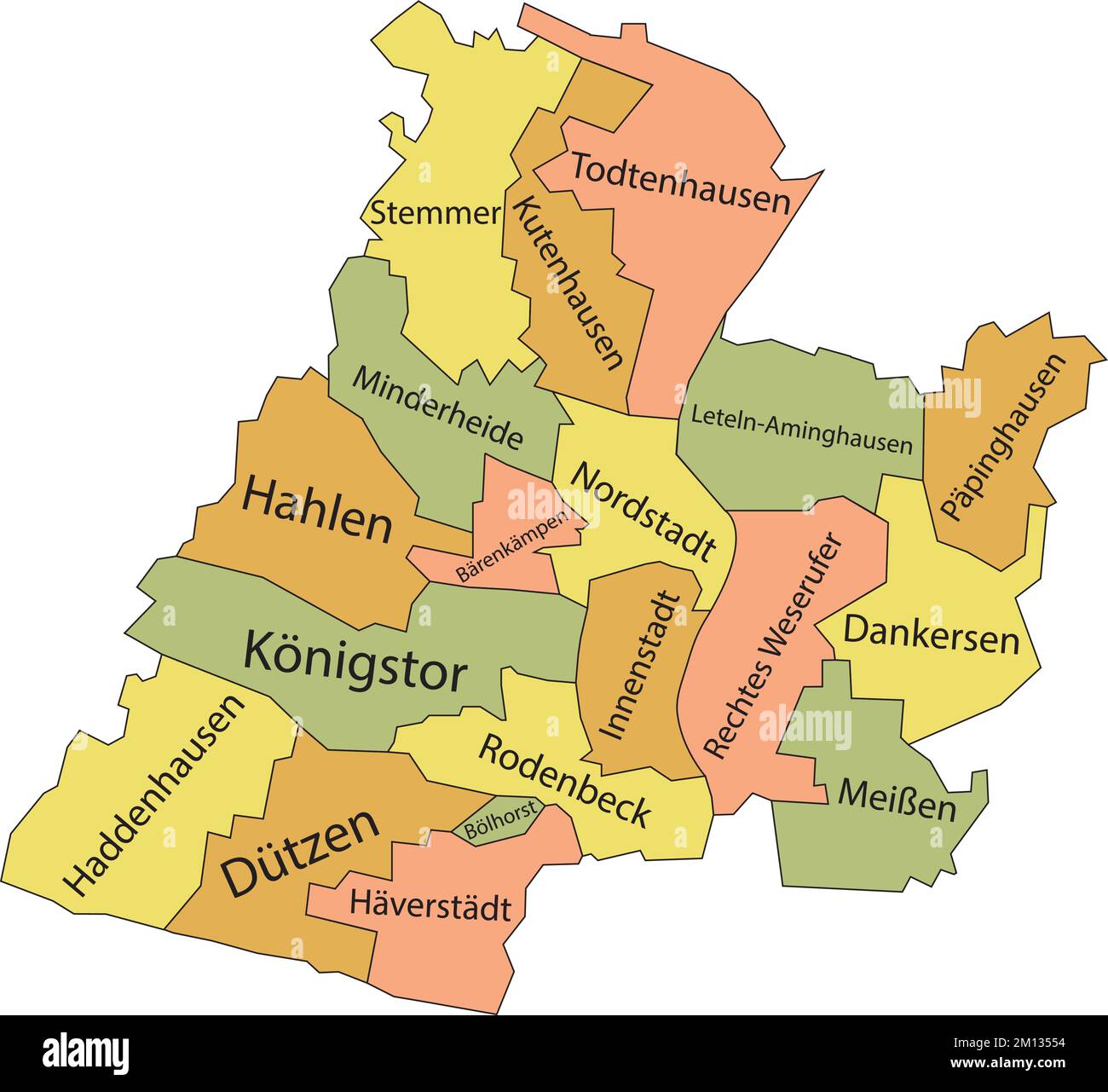 Karte der pastellfarbenen Viertel VON MINDEN, DEUTSCHLAND Stock Vektor
