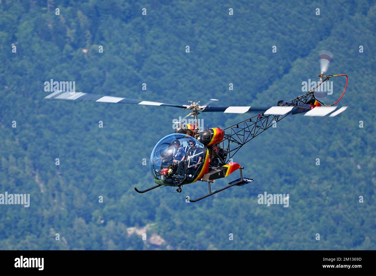 Vintage Helikopter Bell-47, HB-ZDF, Stans, Canton Nidwalden, Schweiz, Europa Stockfoto