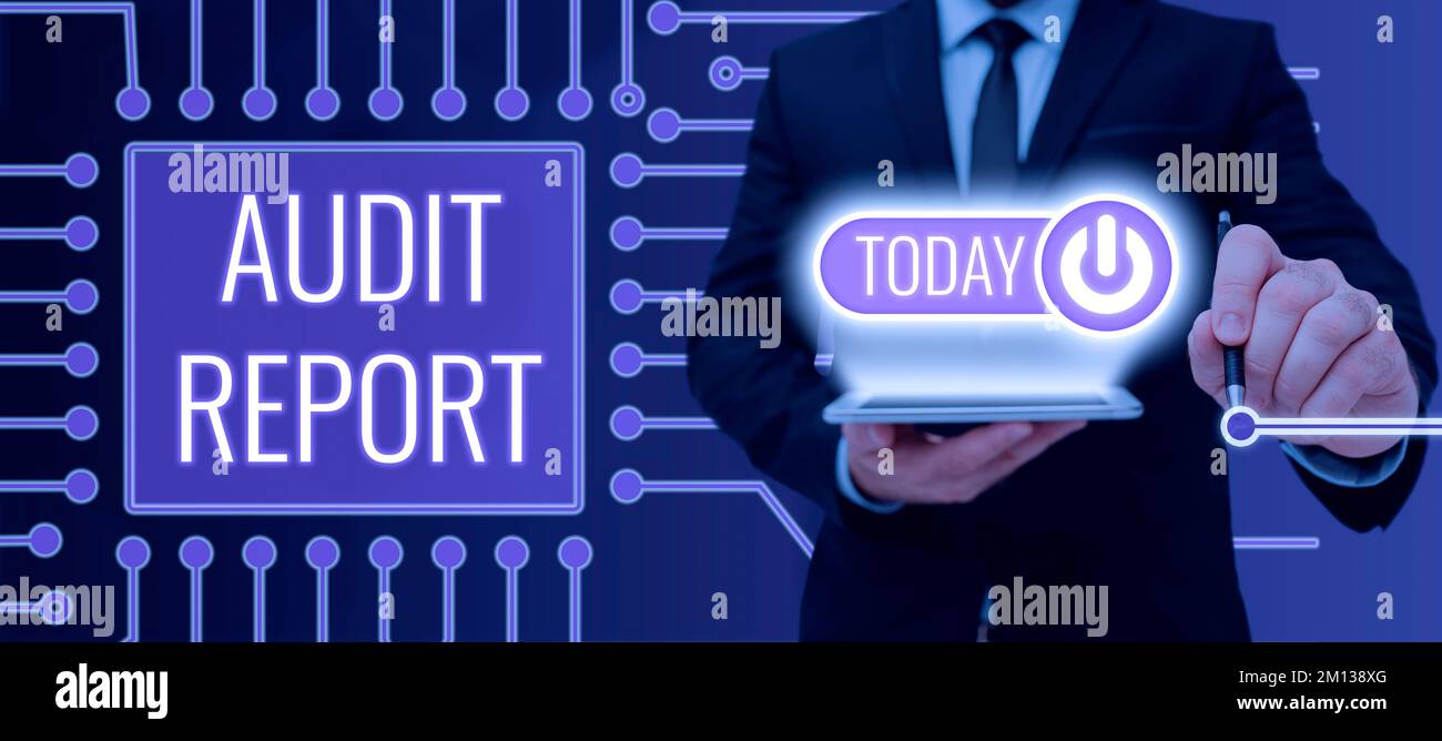 Text, der den Inspiration Audit Report zeigt. Wort für eine Beurteilung des vollständigen finanziellen Status eines Unternehmensvermögens Stockfoto