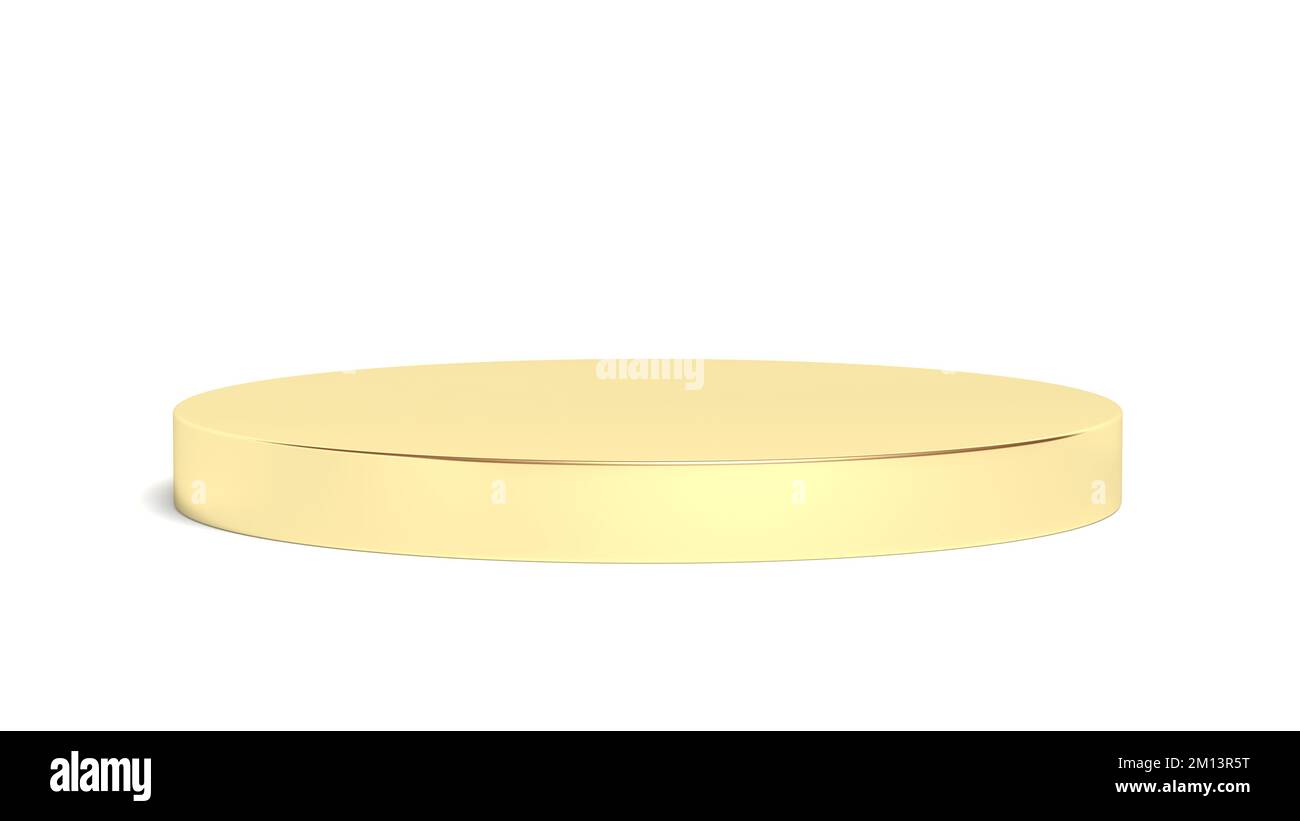 Gold-Zylinder-Podium isoliert auf weißem Hintergrund. 3D Abbildung. Stockfoto