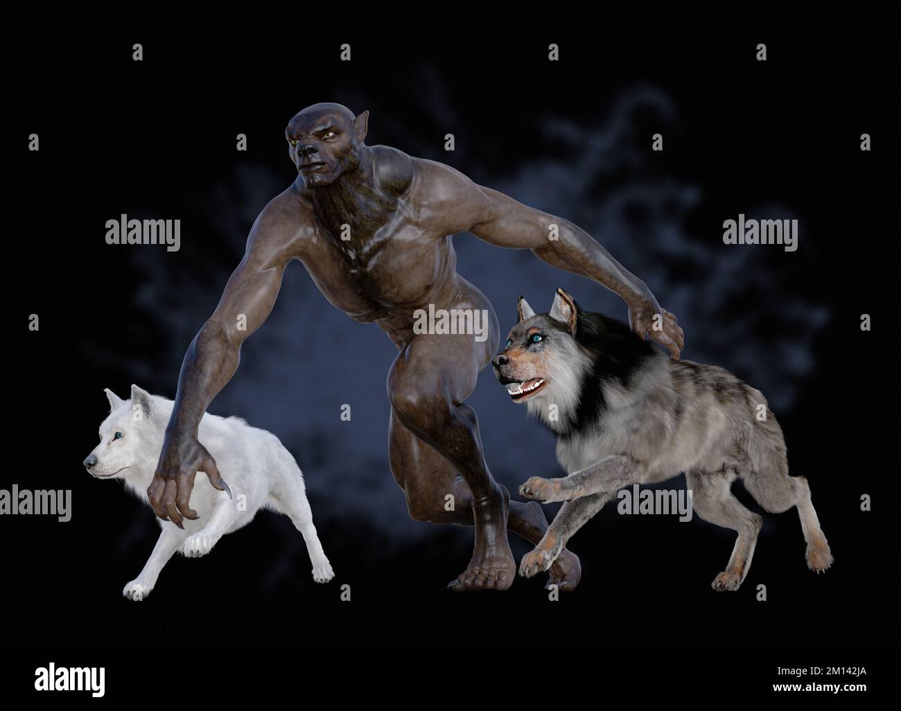 Werwolf und Wölfe, Illustration Stockfoto