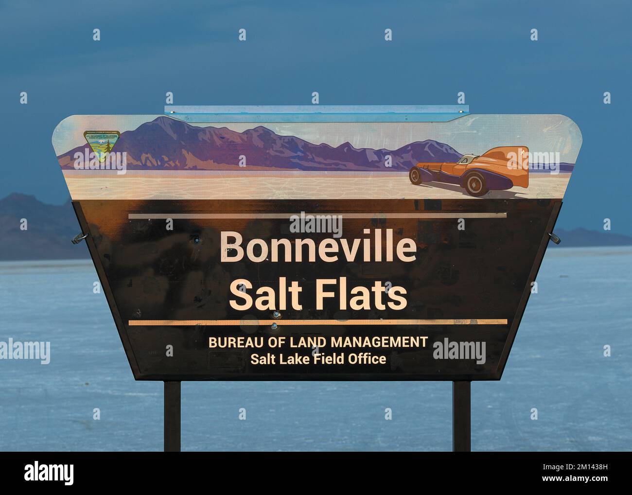 Bonneville Salt Flats Schild nahe Wendover, Utah am 21. Oktober 2022 Stockfoto