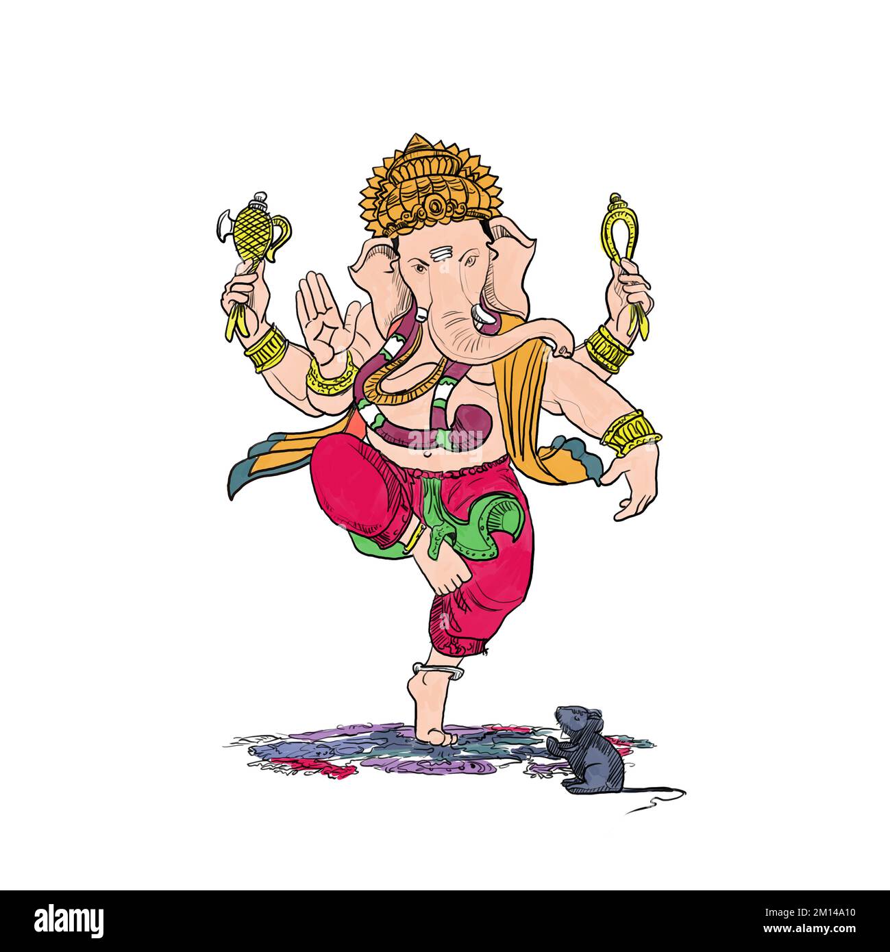 Illustration von Lord Ganpati im Hintergrund von Ganesh Chaturthi. Lord Ganesh. Puja. Ganesh Chaturthi. Es wird für Postkarten, Drucke, Textilien, Tätowierungskunst verwendet Stockfoto