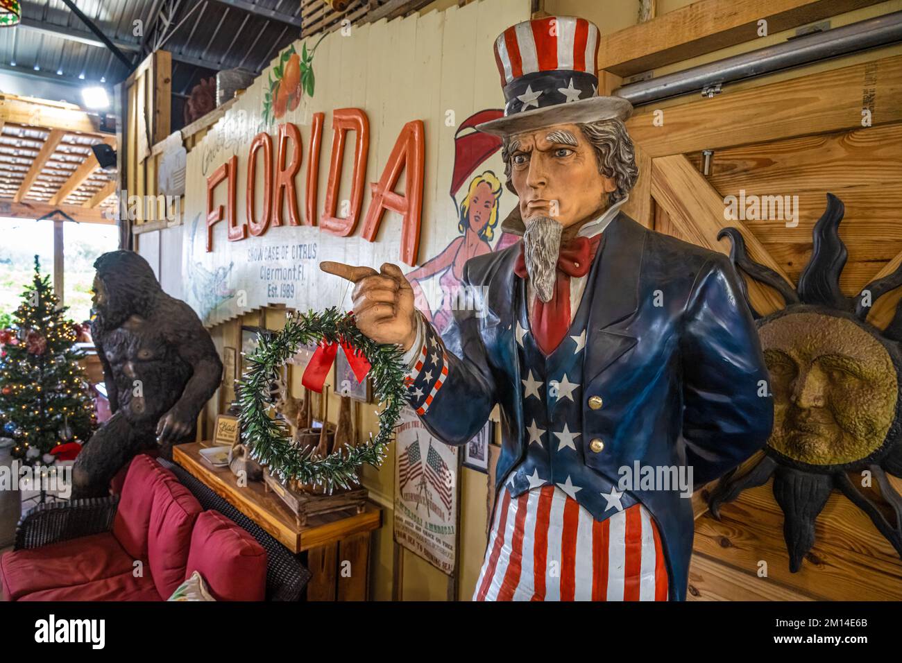 Im Inneren des vielseitigen Open-Air Citrus Shop, Country Store und Bar im Showcase of Citrus, der Touristenattraktion für Zitrushaine in Clermont, Florida. Stockfoto