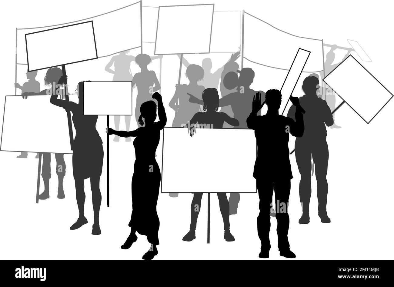 Silhouette Demonstrator Menschenmenge Protest Rallye Streik Stock Vektor