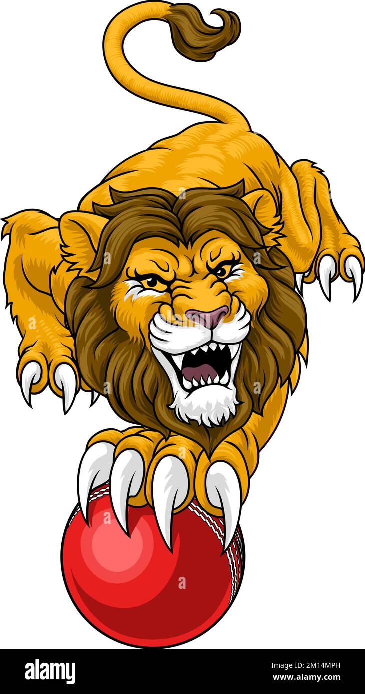 Löwen-Cricket-Ball-Tiersport-Maskottchen Stock Vektor