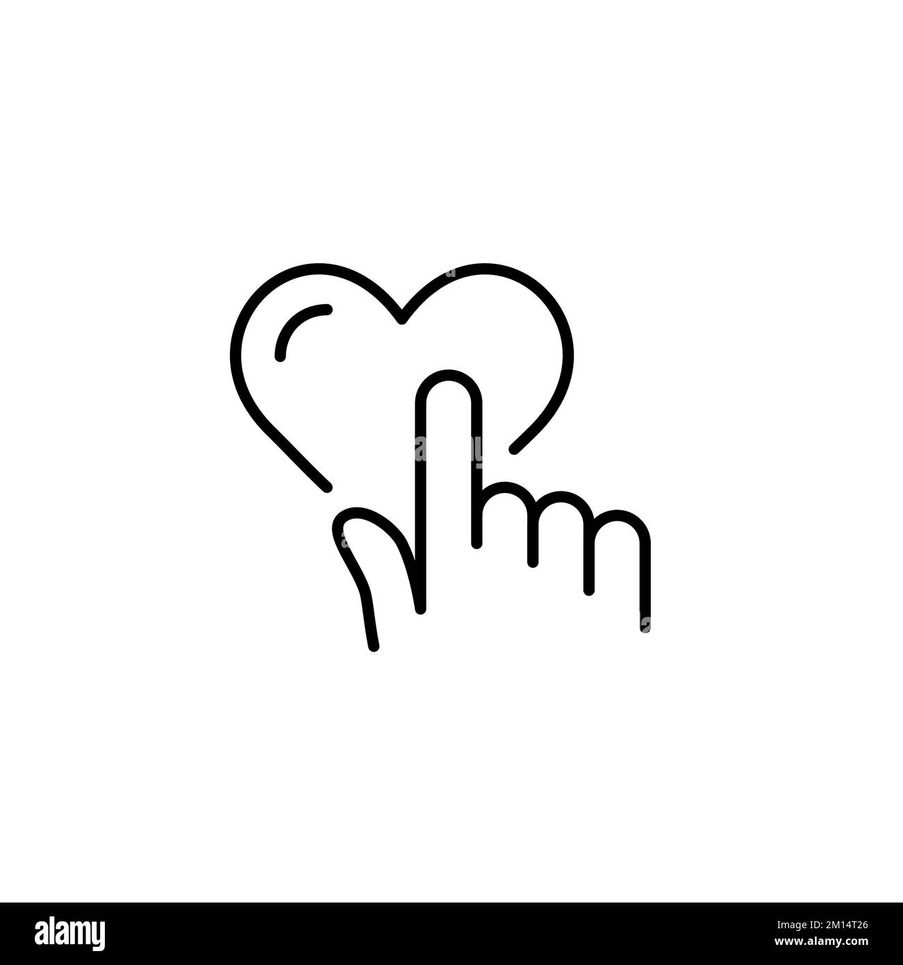 Finger klopft auf ein Herz. Positive Reaktionen in sozialen Medien senden. Pixelgenaue, bearbeitbare Kontur Stock Vektor
