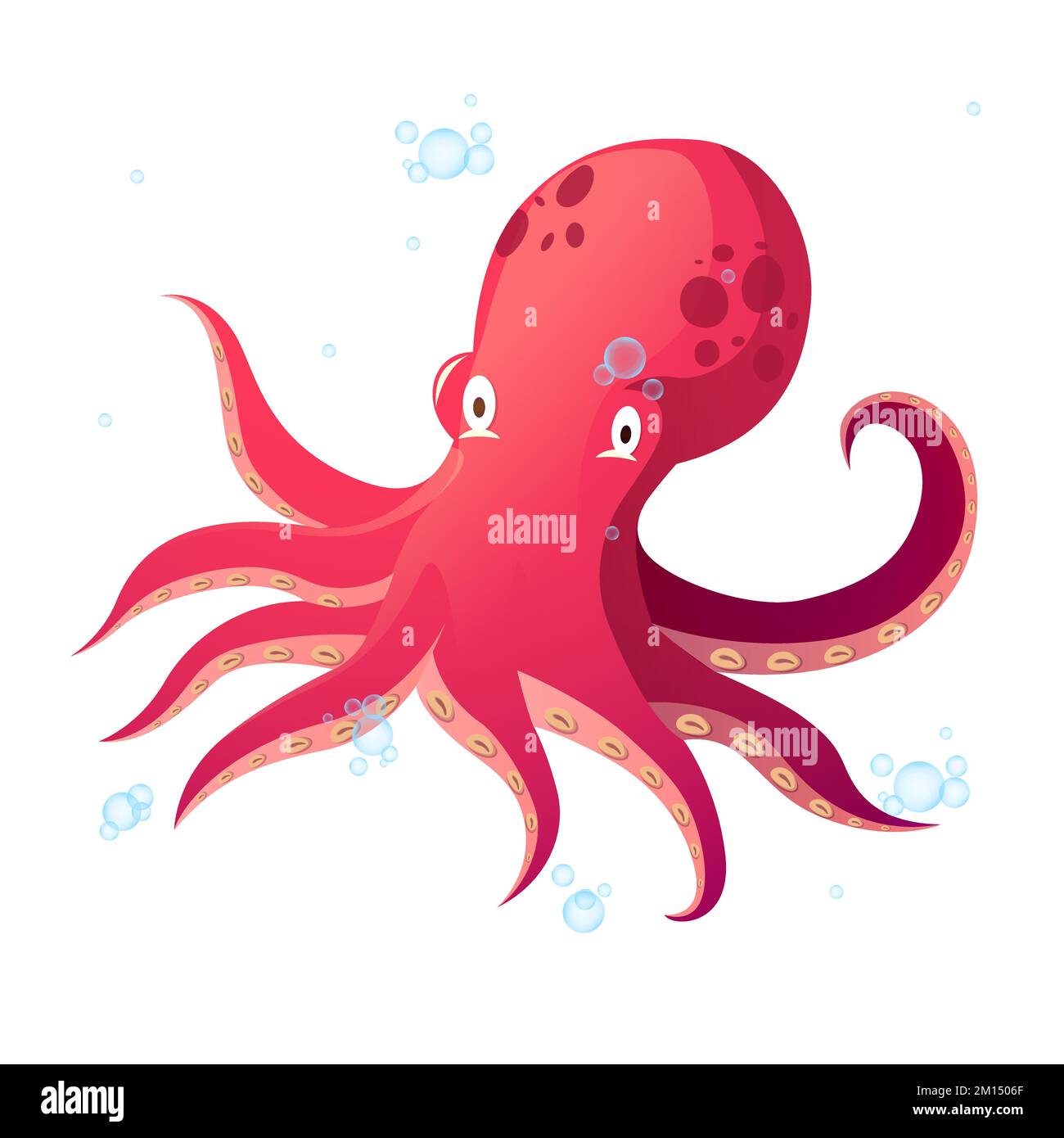 Komischer Cartoon Octopus In Sea Vector Illustration Stock Vektor