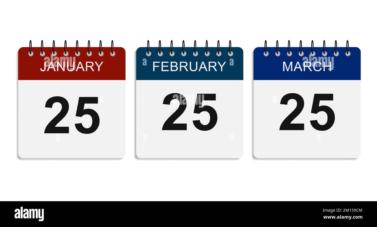 Eine Reihe von Kalenderseiten-Symbolen für januar, februar und märz auf weißem Hintergrund Stock Vektor