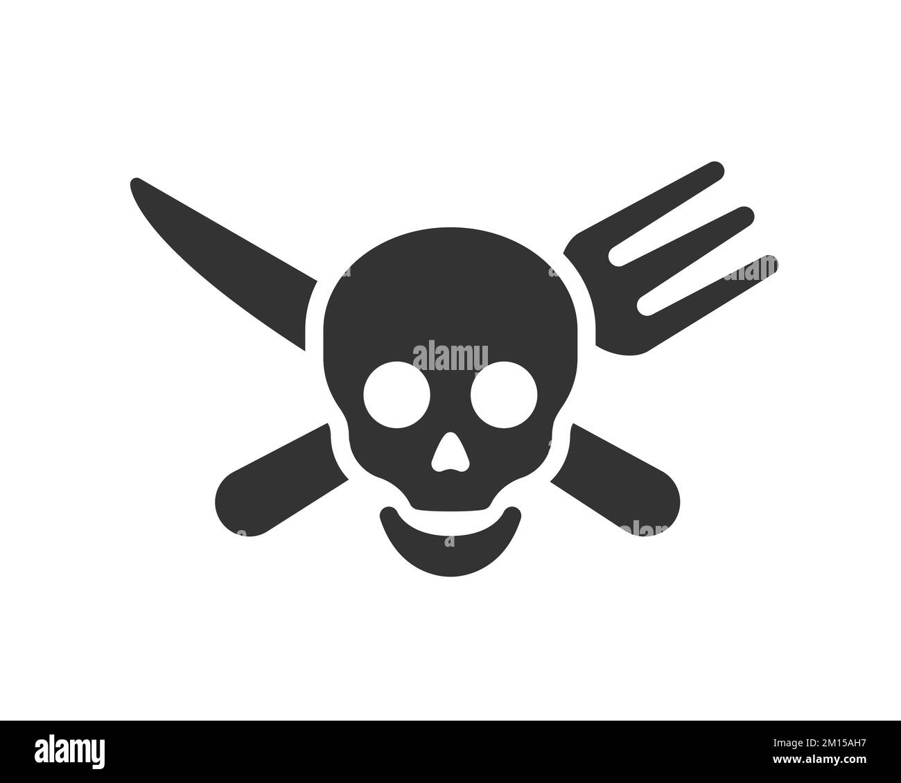 Totenkopf-Logo mit Messer und Gabel für die Piratenflagge Jolly roger. Einfache Vektordarstellung. Stock Vektor