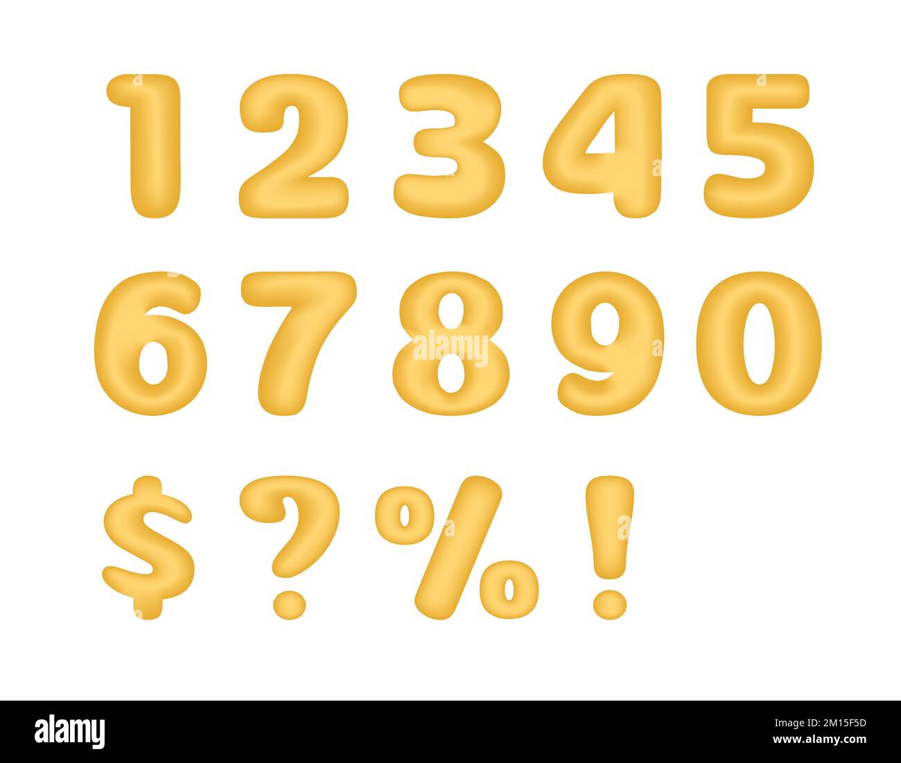 3D Zahlenvektor gesetzt. Isolierte goldene Zahlen und Zeichen. Ausrufezeichen und Fragezeichen, Dollar und Prozentsatz auf weißem Hintergrund. Trendiges 3-D-Design Stock Vektor