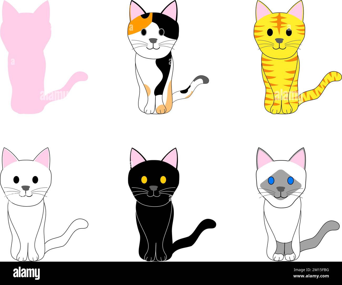 Eine Gruppe kranker Katzen mit weißem Hintergrund Stockfoto