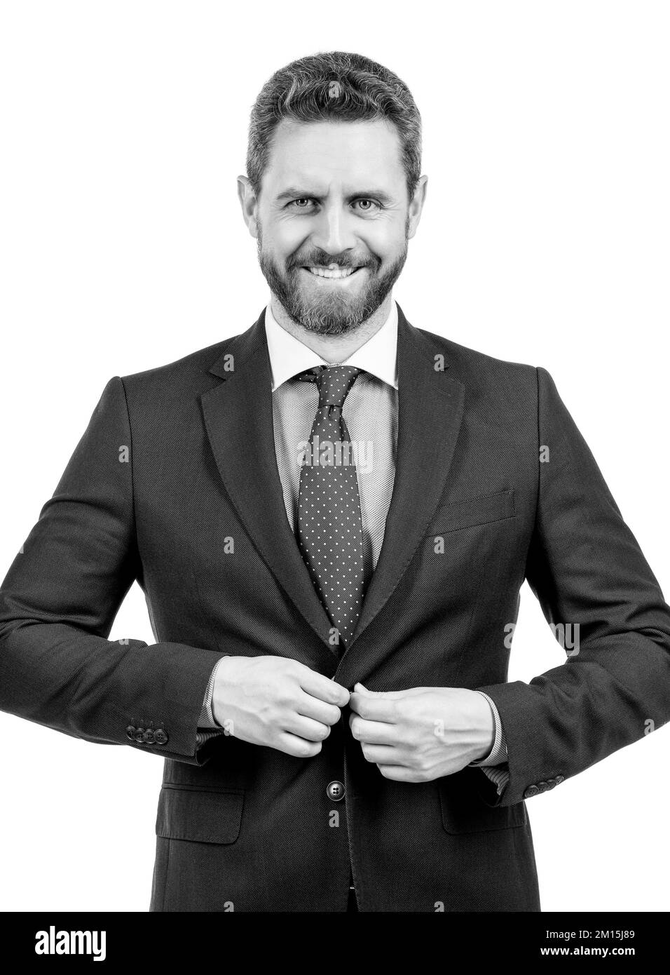 Happy Business Profi Mann passen formelle Anzug isoliert auf weiß, Regisseur Stockfoto