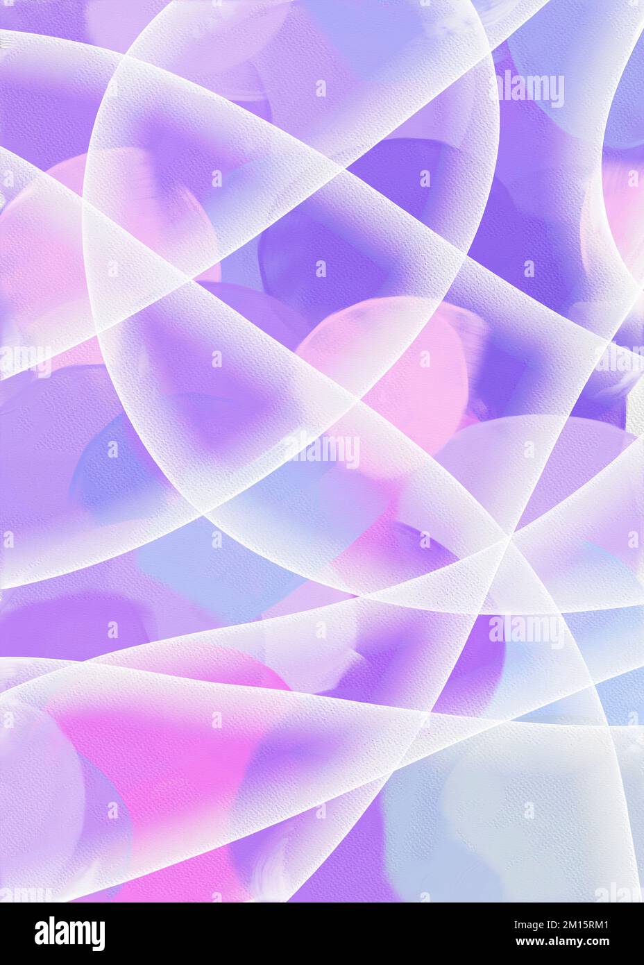 Hintergrund abstrakter, glänzender weißer Linien und Silhouetten blaurosa und violetter Kreise Stockfoto