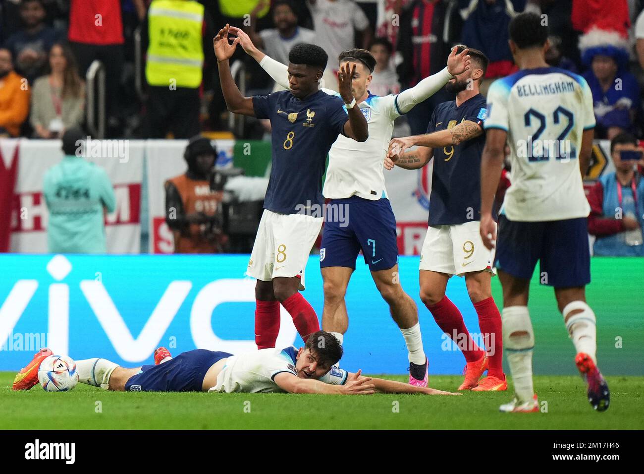 Während des FIFA-Weltmeisterschaftsspiels 2022 in Katar, Quartalsfinale, zwischen England und Frankreich, wurde am 10. Dezember 2022 im Al Bayt Stadium in Al Khor, Katar, gespielt. (Foto: Bagu Blanco / PRESSIN) Stockfoto