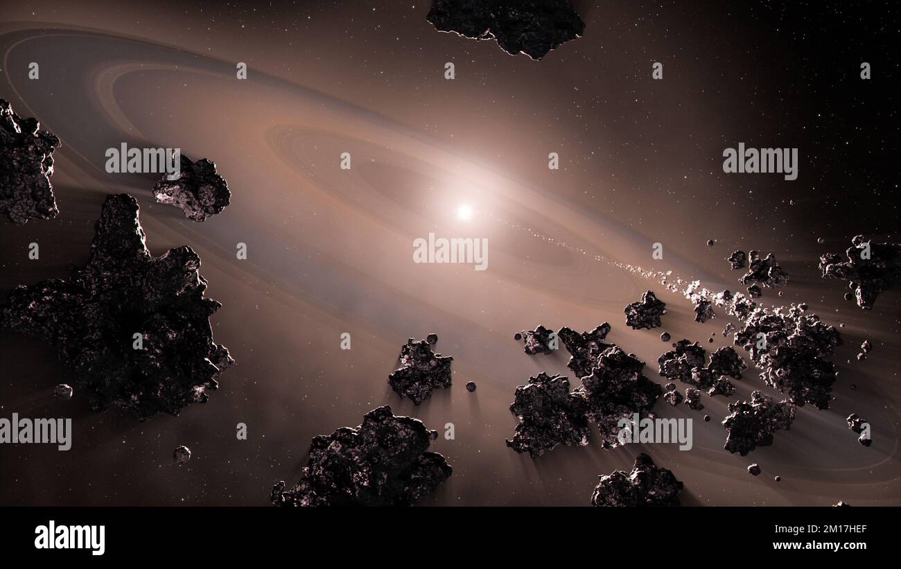 Weltraummüll, das an einem weißen Zwergstern im Weltraum vorbeizieht. Digital optimiert. Elemente dieses Bildes, bereitgestellt von der NASA. Stockfoto