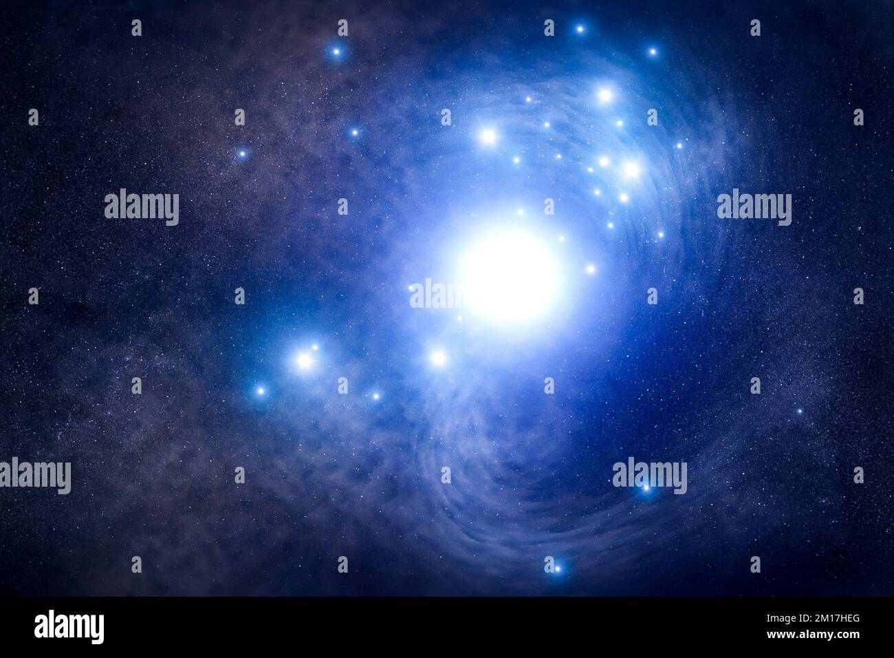 Millionen von Licht sind weg, schwer zu fassender Stern hinter einer Supernova in einer Galaxie. Blauer Superriesen-Stern. Digital verbesserte Bildelemente der NASA Stockfoto